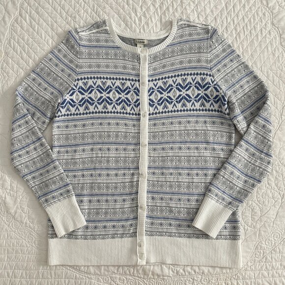 L.L. Bean Nordic Fair Isle Cashmere Blend Cardigan Button Down Sweater - Picture 11 of 11